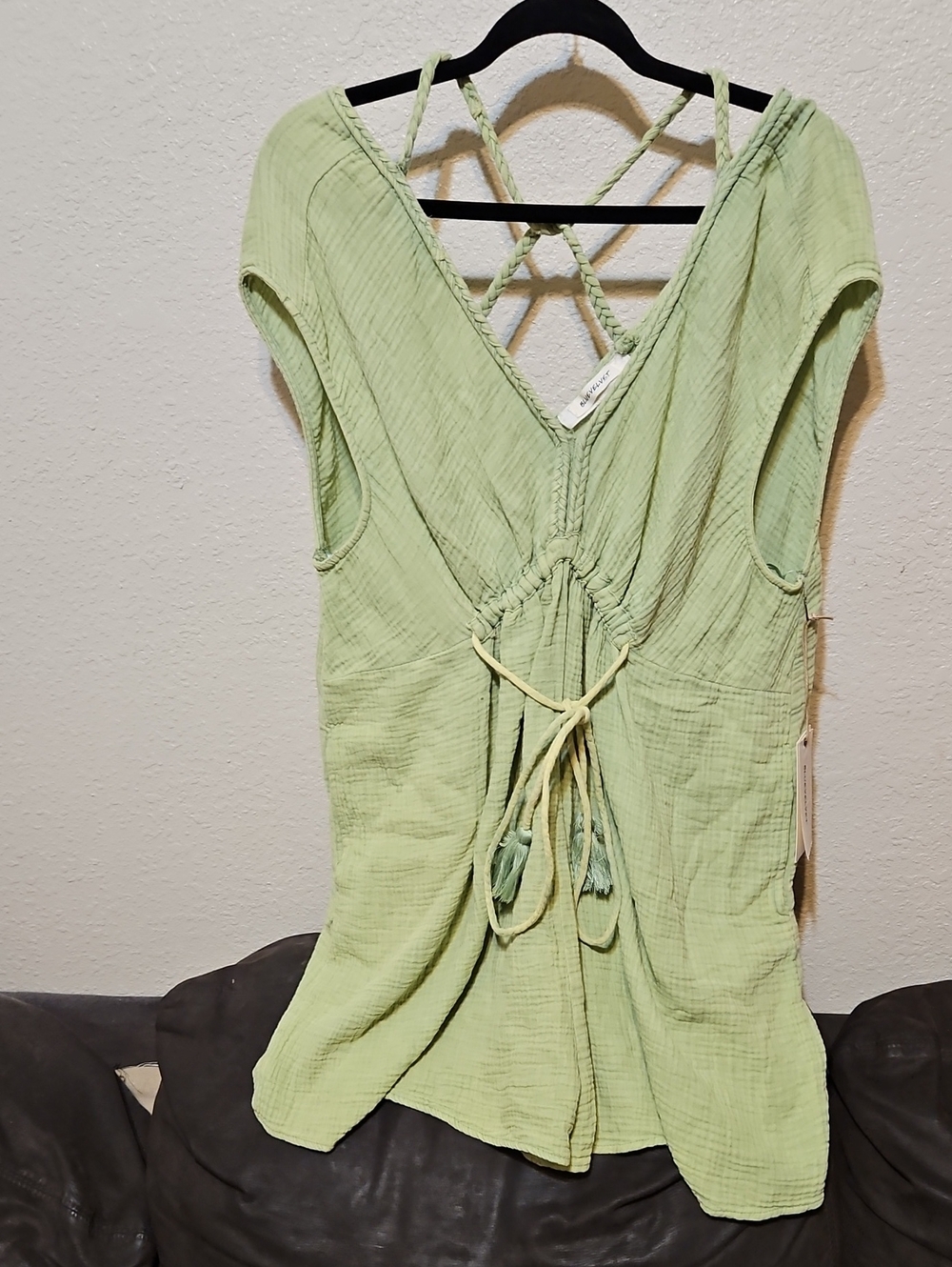 Light Green Crinkle V-Neck Jumpsuit with Braided Back
